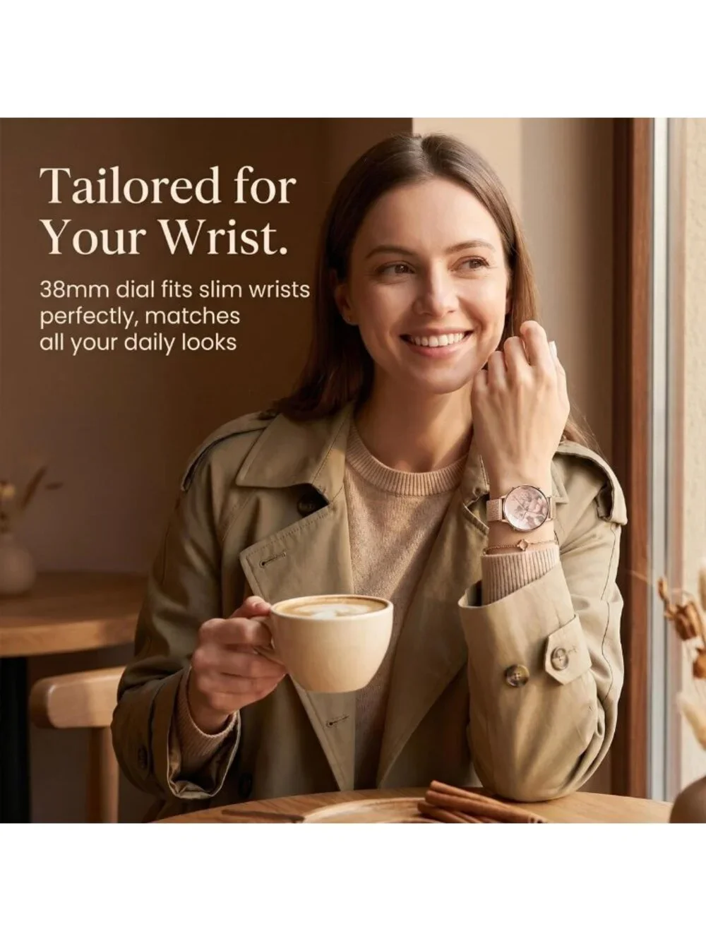 Lightweight Rose Gold Smartwatch for Women - 1.32” AMOLED, IP68 Waterproof